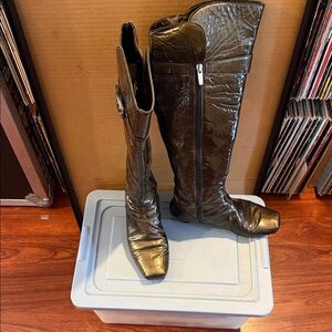 Metallic Bronze Knee-High Boots